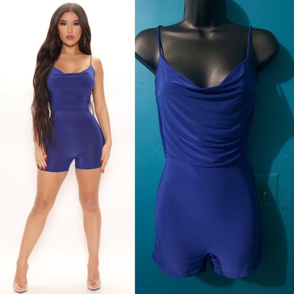 Royal Blue Lace Detail Romper - Picture 1 of 7